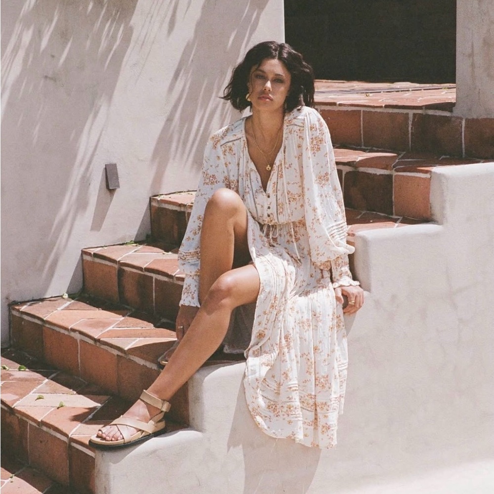 Kivari - Misha Midi Dress - Cream Rust Ditsy